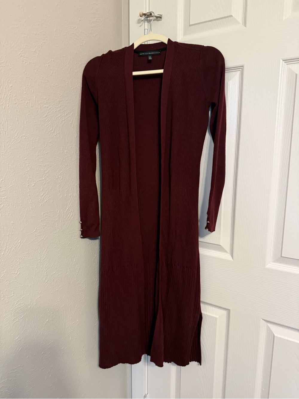 White House Black Market Burgundy Open-Front Longline Duster Cardigan